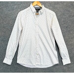Bottega Button Shirt Mens Medium Slim Geometric Pattern White Italian Tessuto